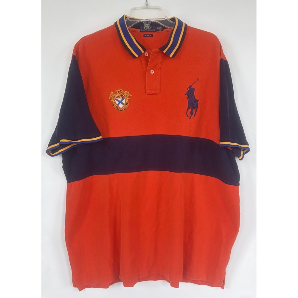 Ralph Lauren Polo Mens XXL Big Pony Crest Orange Navy Classic Fit Polo Shirt‎